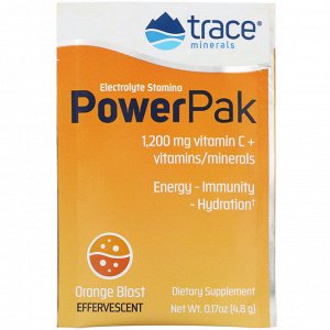 Trace Minerals Research, PowerPak,электролит для повышения выносливости, со вкусом апельсина, 30 пакетиков по 4,8 г (0,17 унции)