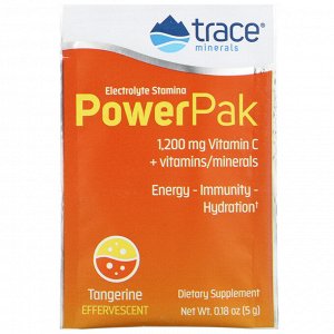 Trace Minerals Research, электролит для повышения выносливости, PowerPak, со вкусом мандарина, 30 пакетиков по 5 г (0,18 унции)