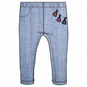 Брюки 60% хлопок 29% п/э 11% эластан Брюки с высоким содержанием хлопка, выполнены в джинсовом дизайне. Брюки так же украшают три разноцветные кисточки с левой стороны.