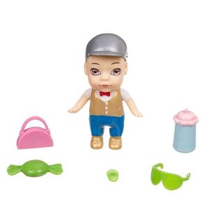 Набор игровой Bondibon куколка OLY в кепке/в шляпе и аксессуарами в банке, ВОХ 6,3х11х6,3 см, мальчи