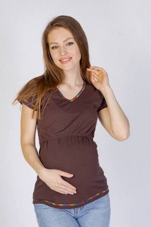 Футболка для беременных икормящих (отделка «радуга» ) цвет коричневый