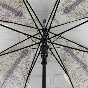 Зонт - трость полуавтоматический «Париж», 8 спиц, R = 40 см, цвет чёрный