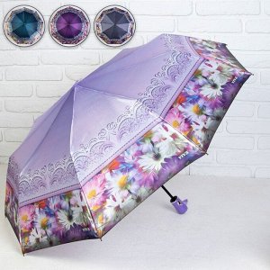 Зонт полуавтоматический «Цветы», 3 сложения, 9 спиц, R = 50 см, цвет МИКС