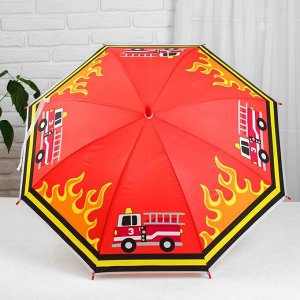 Зонт детский полуавтоматический «Пожарная машина», r=40см, цвет оранжевый