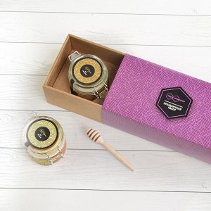 Подарочный набор Люкс фиолетовый мёд липовый, цветочный бугель и ложечка медовая
