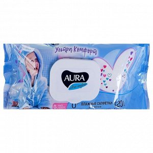 Влажные салфетки Aura Ultra Comfort, детские с экстрактом алоэ, 120 шт.