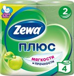 ZEWA (ЗЕВА) ПЛЮС Туалетная бумага 2-х слойная Зелёное яблоко, 4 рулона