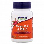 Now Foods, Mega D-3 &amp; MK-7, 60 Veg Capsules