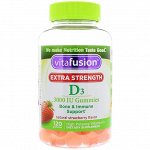 VitaFusion, Extra Strength D3, Bone &amp; Immune Support, Natural Strawberry Flavor, 3,000 IU, 120 Gummies