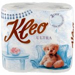 KLEO ULTRA Бумага туалетная Белая с рисунком 3 слоя, 4 рулона