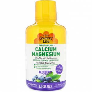 Country Life, Target-Mins Liquid Calcium Magnesium, Blueberry, 16 fl oz (472 ml)
