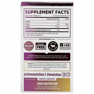 Zhou Nutrition, Collagen Peptides, Hydrolyzed Protein, Unflavored, 15 Stix, 0.39 oz (11 g) Each