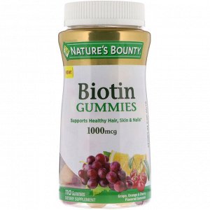 Nature&#x27 - s Bounty, Biotin Gummies, Grape, Orange & Cherry Flavored, 1,000 mcg, 110 Gummies