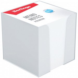 Блок для записи Berlingo "Premium", 9*9*9, пластиковый бокс, белый, 100% белизна