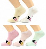 Носки женские короткие хб, кошечки и одна из люрекса