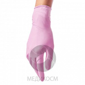 Перчатки BENOVY Nitrile MultiColor, нитриловые, текстурированные на пальцах, розовые
