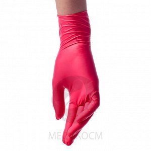 Перчатки BENOVY Nitrile MultiColor, нитриловые, текстурированные на пальцах, красные