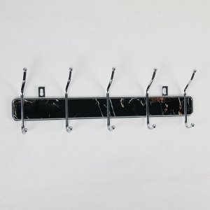 Вешалка настенная на 5 двойных крючков Доляна «Мрамор чёрный», 43,5x13x6 см, цвет хром