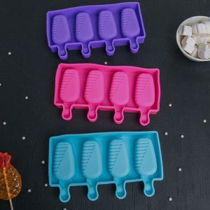 Форма для леденцов и мороженого «Эскимо в глазури», 4 ячейки, цвет МИКС