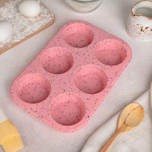 Форма для выпечки Доляна Ravello, 26,5x18 см, 6 ячеек (d=7 см), цвет розовый гранит