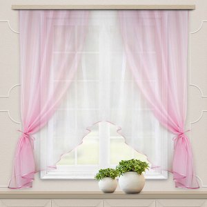 Комплект штор для кухни Шарм 280*160 розовый-белый