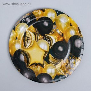 Тарелка бумага Черное золото шары набор 10 шт 18 см