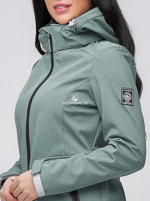 Женская осенняя весенняя парка softshell зеленого цвета 2028Z