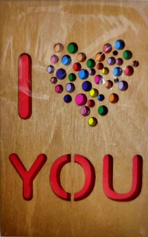 ОТК0060 Стильная деревянная открытка "I love you" _стр., 140х90х3мм, Блистерная упаковка