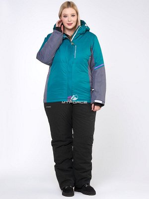 Женский зимний костюм горнолыжный большого размера зеленого цвета 01934Z