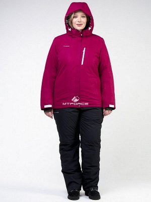 Женский зимний костюм горнолыжный большого размера малинового цвета 011982M