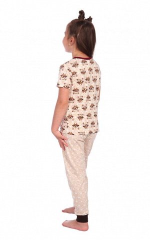 Пижама "Милаша" бежевый футболка совы, Модель: 0731бс