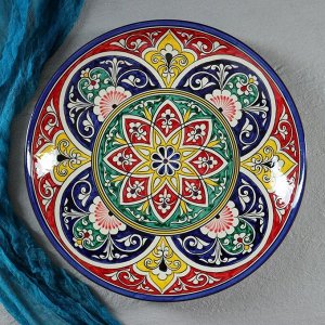 Ляган Риштанская Керамика "Цветы", 32 см, красный