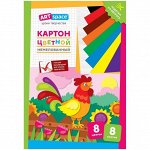 Картон цветной A4, ArtSpace, 8л., 8цв., немелованный, в папке, &quot;Петушок&quot;