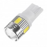 Автолампа светодиодная TORSO T10 W5W, 6 LED, 3 Вт, линза, свечение белое