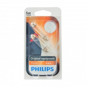 Лампа автомобильная Philips, T10.5, 12 В, 10 Вт, (SV8.5-41/11), набор 2 шт, 12866B2