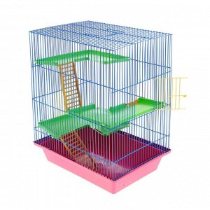 Клетка для грызунов "Гризли 4"  с пластиковыми полками и лесенками, 41 х 30 х 52 см микс