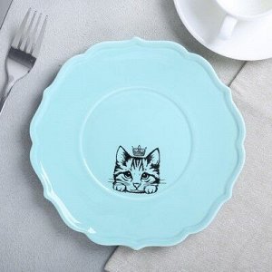 Тарелка классический стиль "Кошка", голубая, 20 см