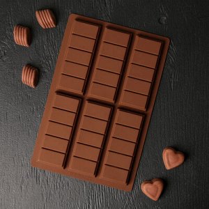 Форма для шоколада 6 ячеек 26х17х1,5 см "Плитка" цвет шоколадный