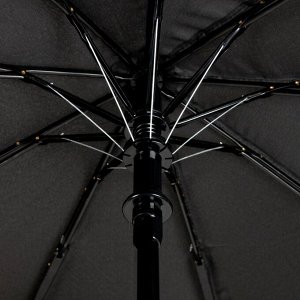 Зонт полуавтоматический «Однотонный», прорезиненная ручка, 3 сложения, 9 спиц, R = 50 см, цвет чёрный