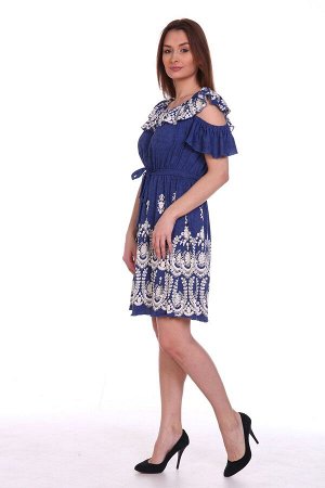 Платье Ришелье синее (М-574)