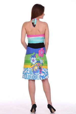 Сарафан Короткий пляжный сарафан модного облегающего силуэта с открытой спиной. Лиф выполнен с подрезом “чашка” с лентами для завязывания на шее. Данную модель отличает удивительно яркая и красивая ра