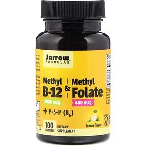 Jarrow Formulas, Метил B-12 и метилфолат со вкусом лимона, 1000 мкг / 400 мкг, 100 леденцов