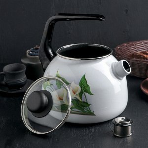 Чайник со свистком «Каллы» 3 л, стеклянная крышка