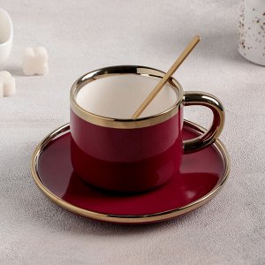 Чайная пара «Глория», чашка 220 мл, блюдце d=15 см,с ложкой, цвет красный