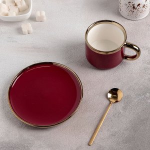 Чайная пара «Глория», чашка 220 мл, блюдце d=15 см,с ложкой, цвет красный