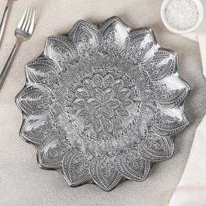Тарелка «Каменный цветок», d=27 см, цвет серебряный