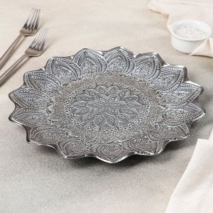 Тарелка «Каменный цветок», d=27 см, цвет серебряный