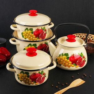 Набор посуды «Гранат» 4 предмета: кастрюли 2 л, 3 л, 4 л, чайник 3 л
