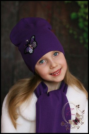 Удлиненная шапка с бабочкой Монарх (фиолет)