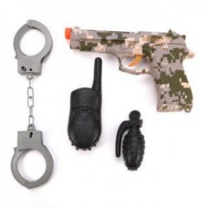 Игр.набор Военный, пистолет эл., звук, в комплекте: рация, граната, наручники, эл.пит.AG13*3шт.не вх.в комплект, пакет